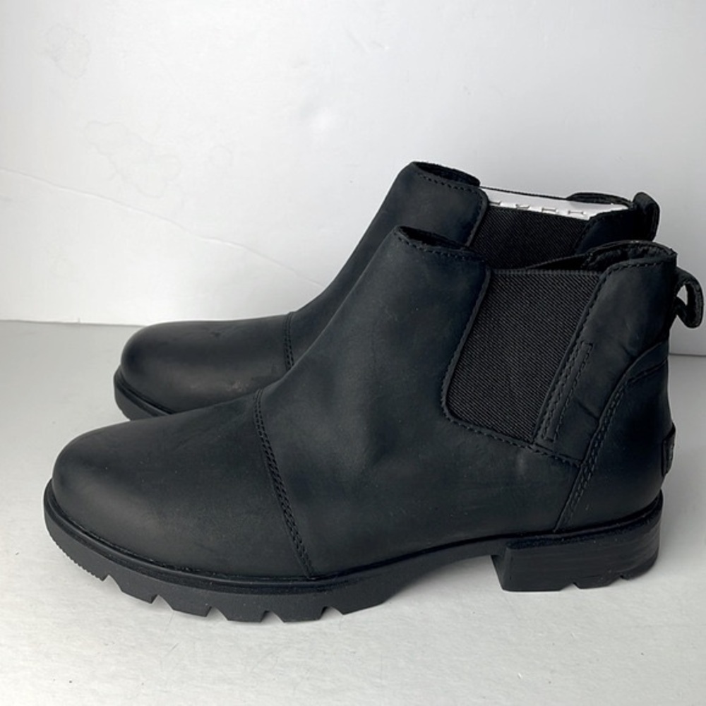 NEW Sorel Emelie 3 Chelsea Black Leather Ankle Boots - Picture 6 of 10